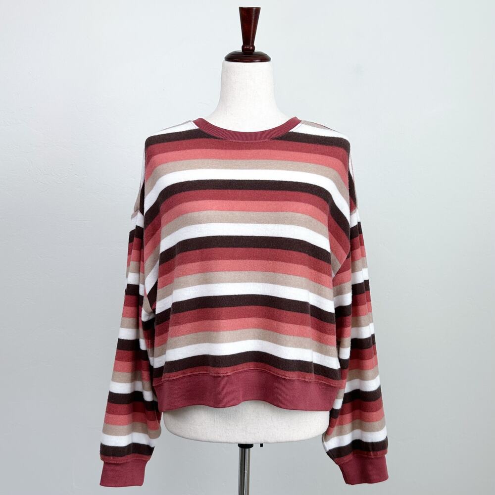 Z Supply Autumn Stripe Fuzzy Crewneck Oversized Long Sleeve Pullover Top MEDIUM
